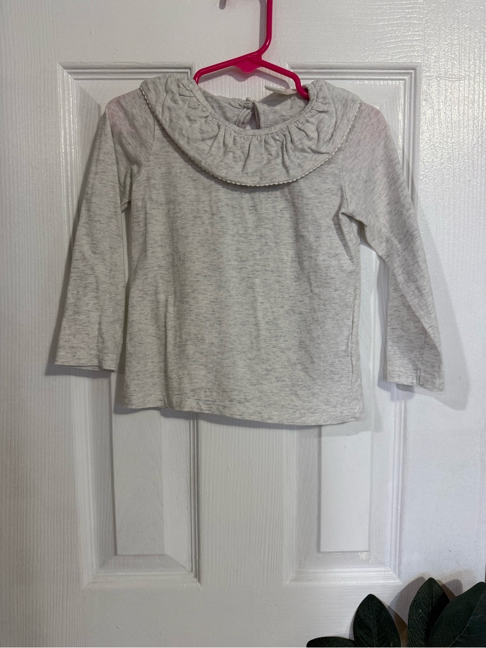 H&M Girls' Long Sleeve Ruffle Collar Top - Light Heather Gray size 2T